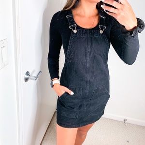 Stradivarius Black Denim Overall Dress